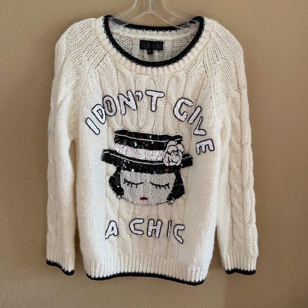 house of mua mua "i don't give a chic" embellished sweater